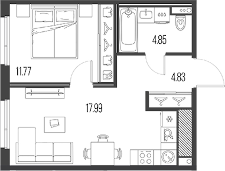 1-комнатная квартира 39.43 м², 4/10 эт., ЖК «LEGENDA Васильевского»
